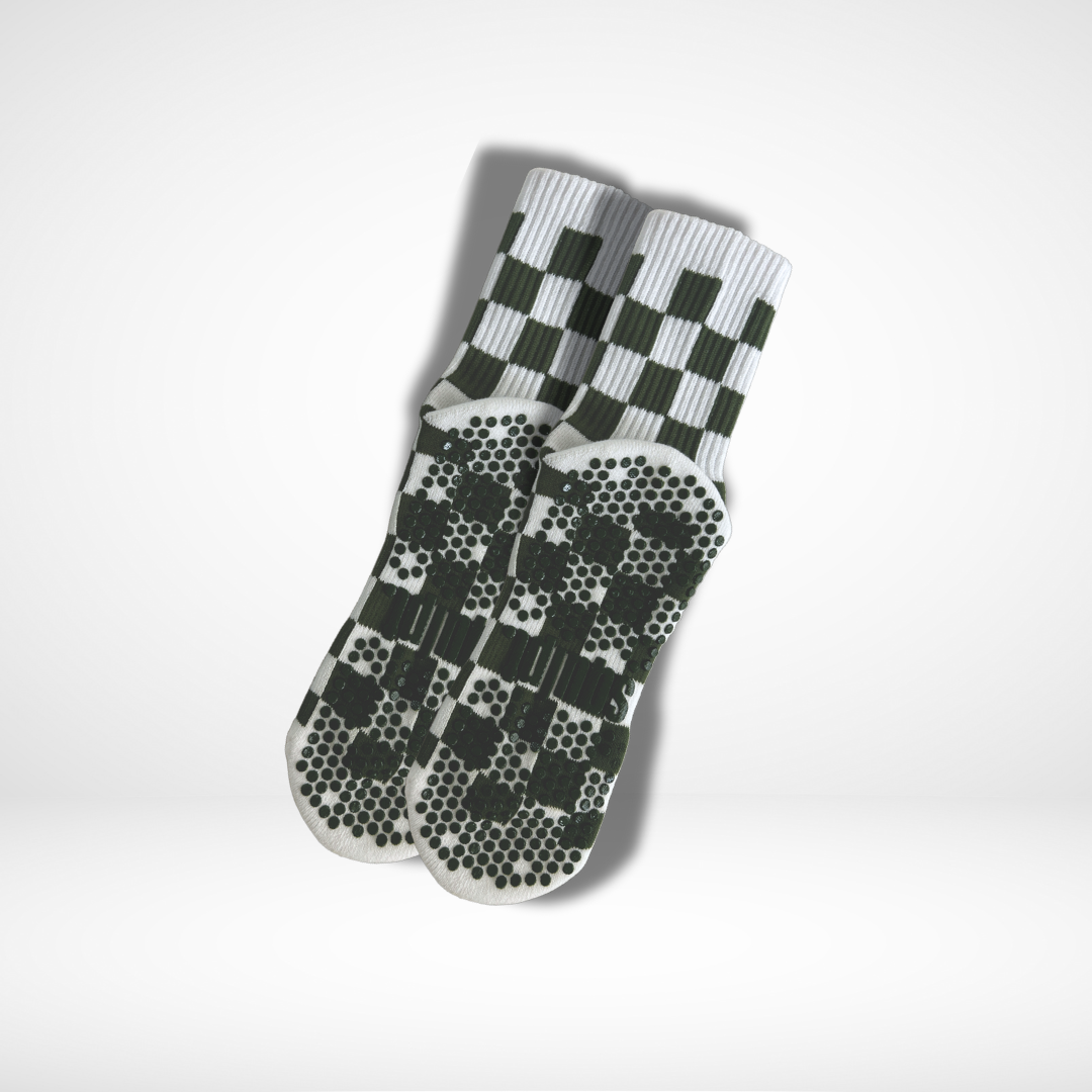 SQULPT ACTIVE CHECKERED GRIP SOCKS BOTANIC GREEN