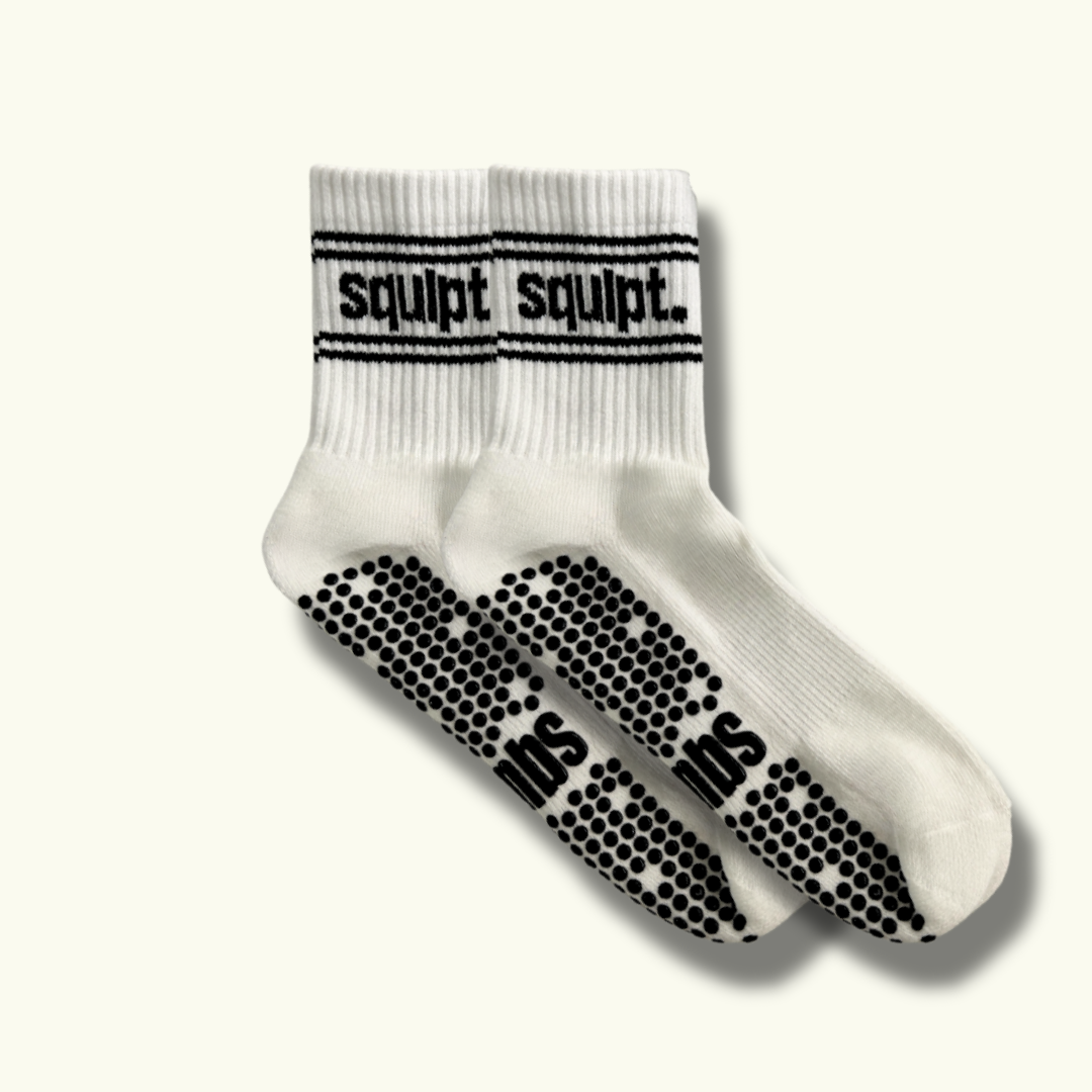 Everyday Essentials Grip Crew Socks - Ivory | Non-Slip Pilates Socks